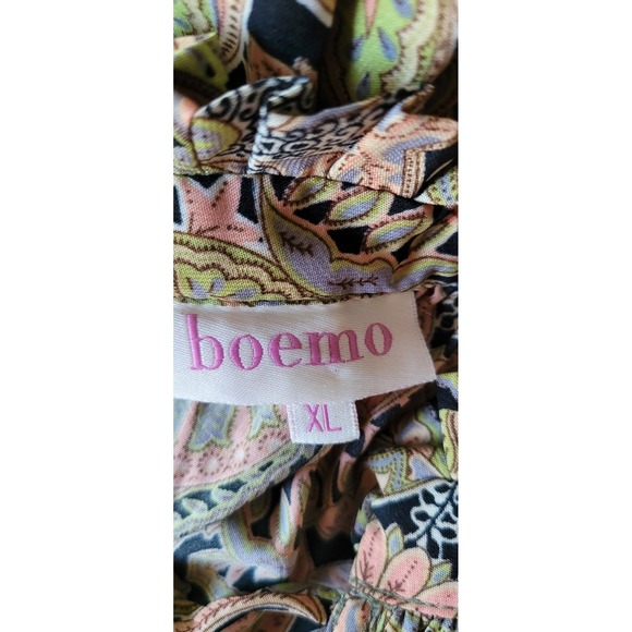 Boemo  Green Maxi Dress XL Tiered Paisley Halter Ruffle Neck Tasseled Ties Boho - Picture 5 of 6